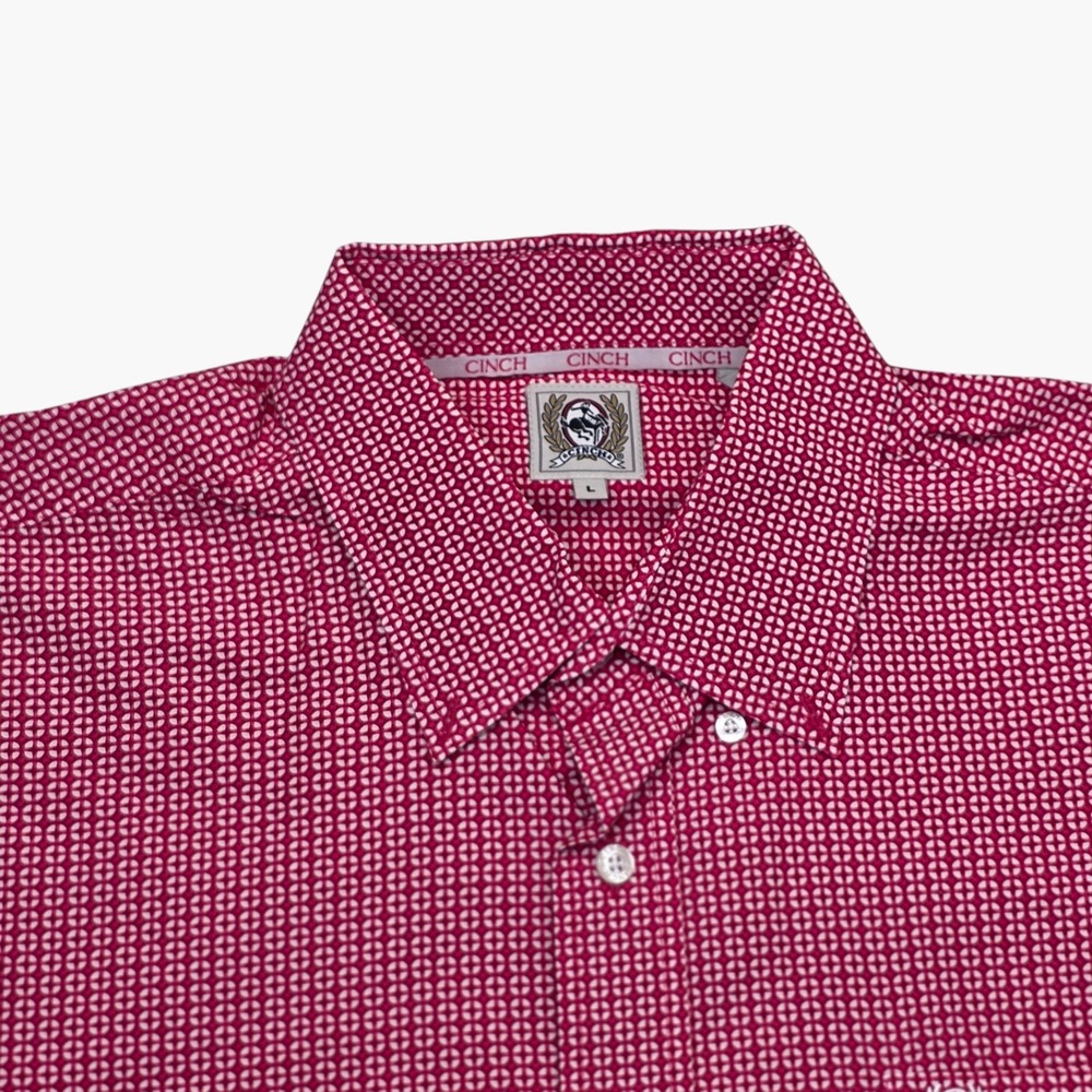 Cinch Mens Long Sleeve Button Down Shirt Red White Geometric Western MTW1105658 - Picture 4 of 9